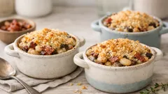 Come fare tortini con funghi e cavolo riccio al forno, con copertura rustica di fagioli